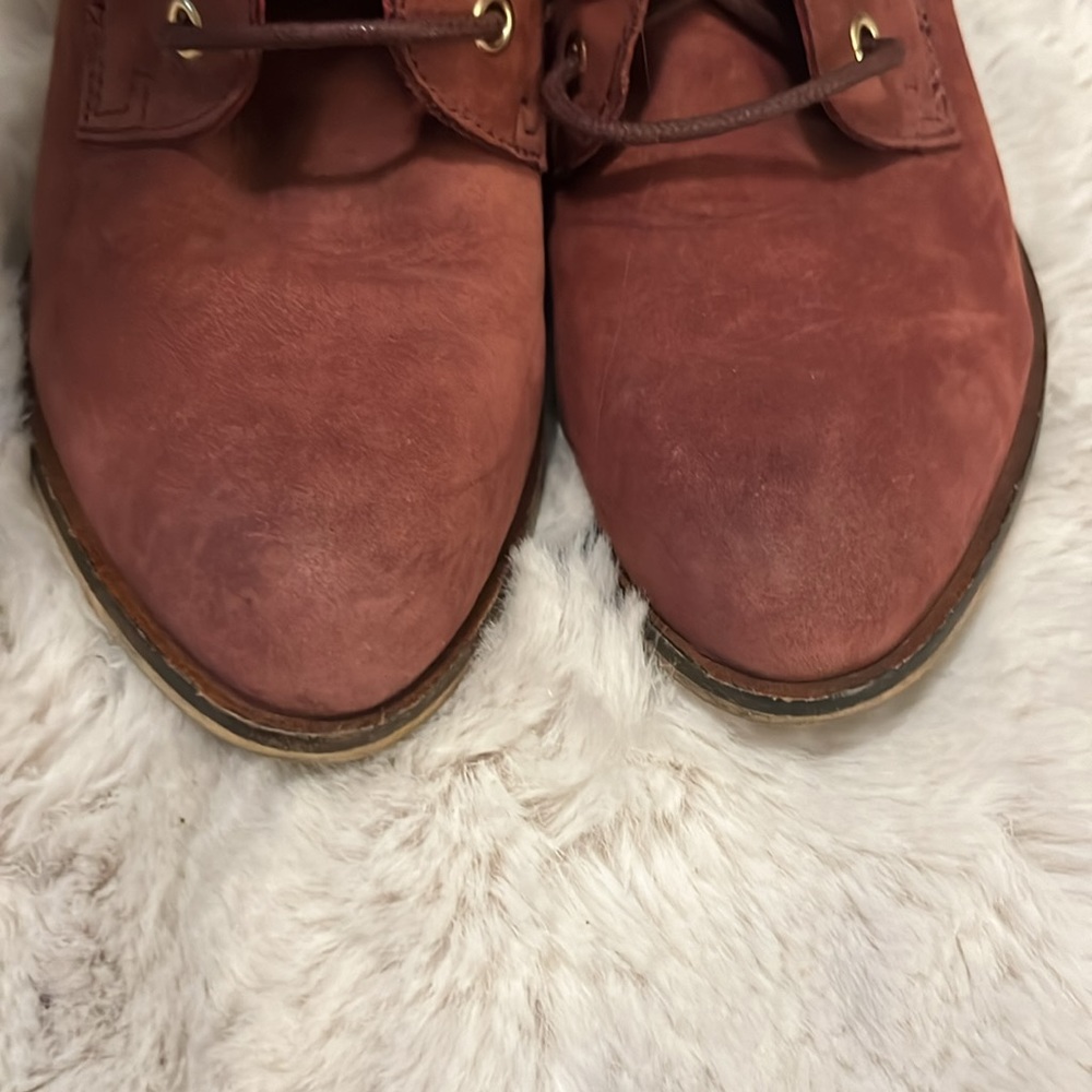 Steve Madden Pennylane Suede Lace Pointy Light Red Heeled Granny Ankle Boots 8 - Picture 7 of 15